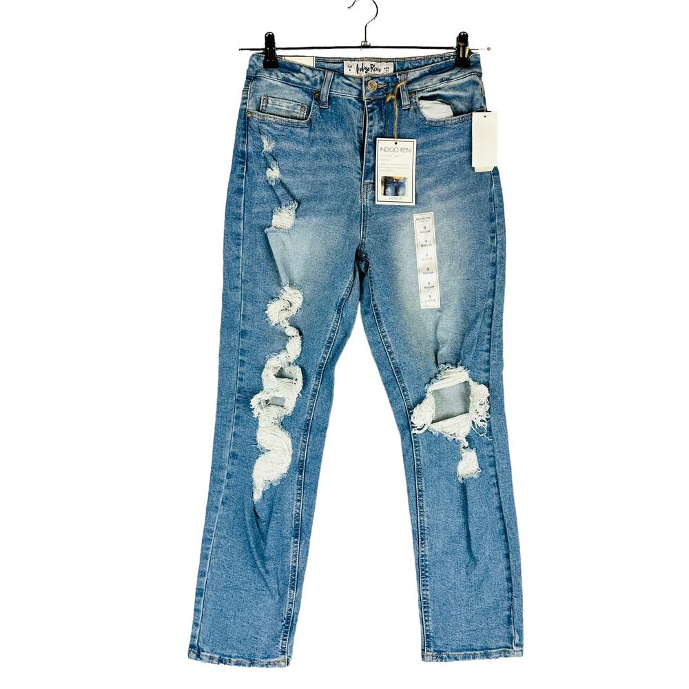 New Indigo Rein Juniors 9 28 Mom Fit Jeans Super High Rise Denim Distressed NWT